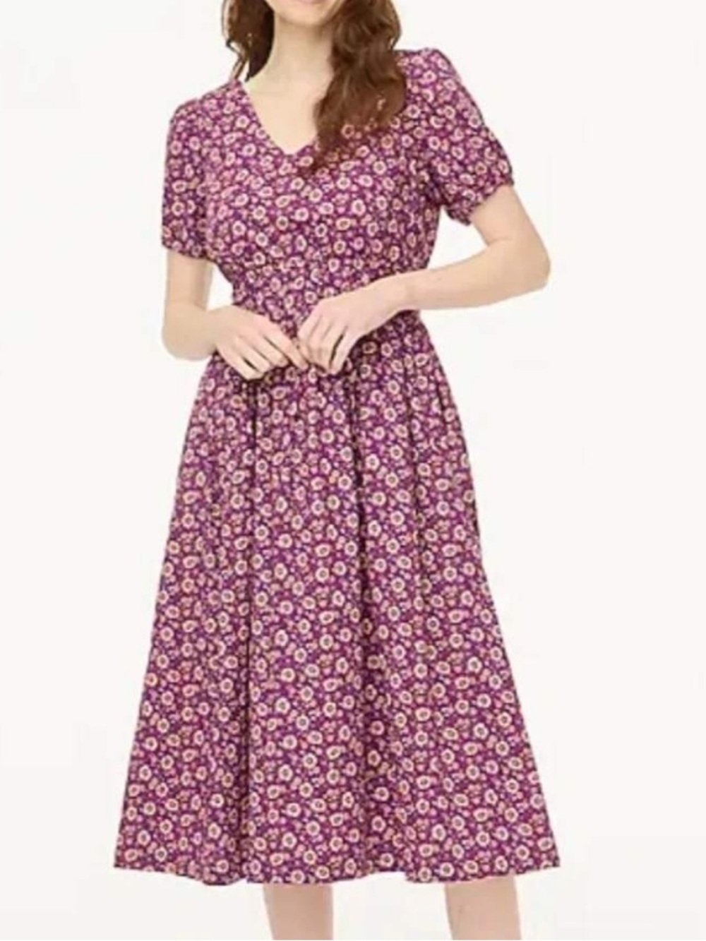 J. Crew Factory Purple Floral Smocked Waist Cotton Poplin Midi Dress Size 6